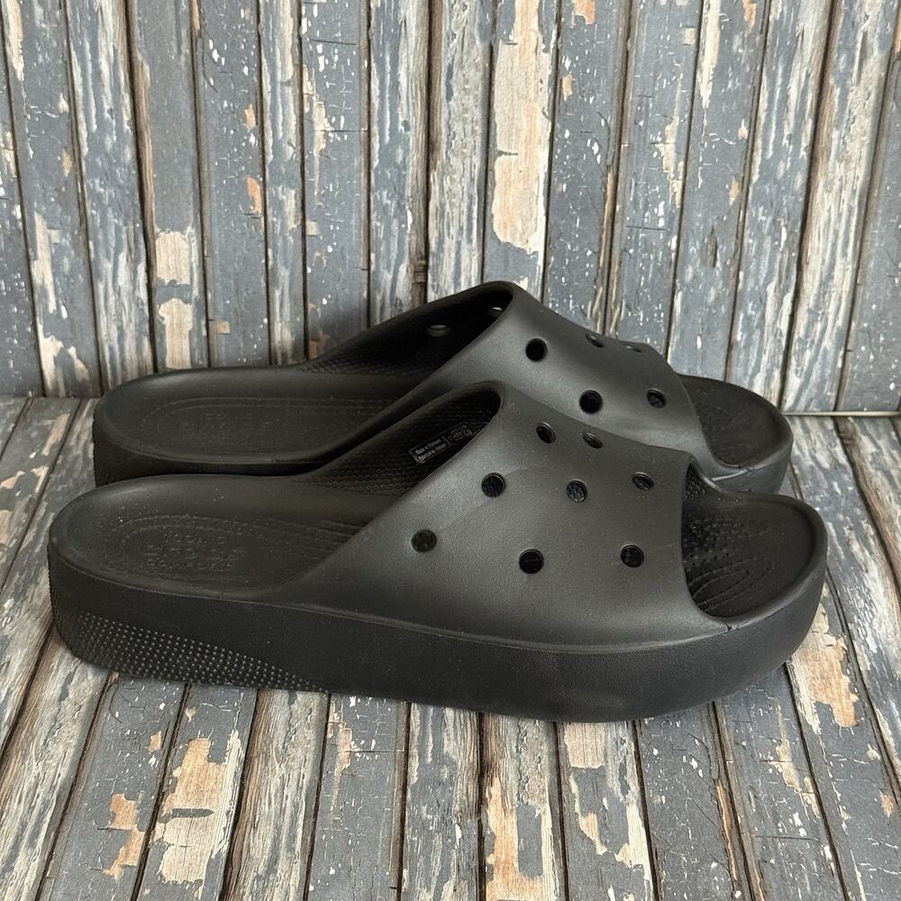 Crocs Women's Sandals - Classic Platform Black Slides, Beach Shoe Sz 10
